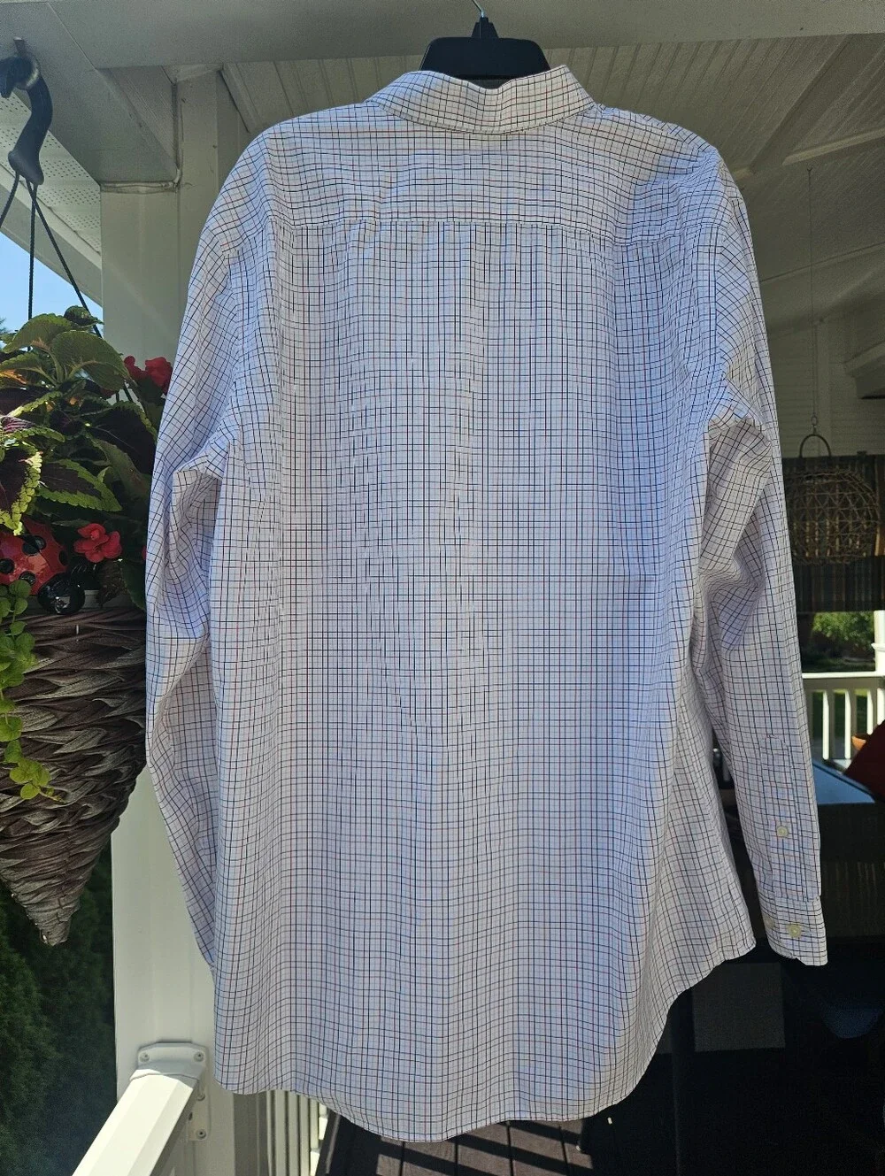 Banana Republic Men's White, Red, Blue Windowpane Button-Up Shirt Xl Tall Slim